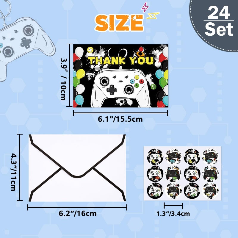 WERNNSAI Video Game Thank You Cards - 24 PCS Kids Thank You Cards with Envelopes Stickers Video Game Birthday Decorations Fill in Blank Notes for Kids Birthday Baby Shower 4'' X 6'' - Image 2